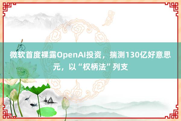 微软首度裸露OpenAI投资，揣测130亿好意思元，以“权柄法”列支