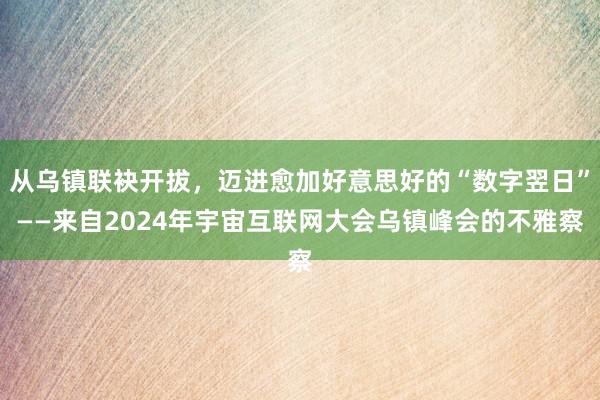 从乌镇联袂开拔，迈进愈加好意思好的“数字翌日”——来自2024年宇宙互联网大会乌镇峰会的不雅察