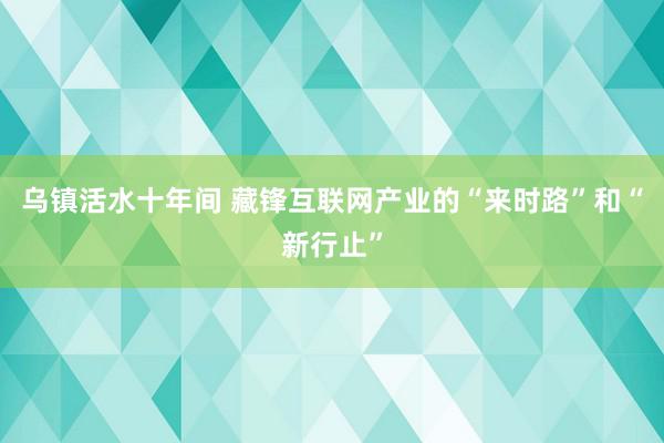 乌镇活水十年间 藏锋互联网产业的“来时路”和“新行止”