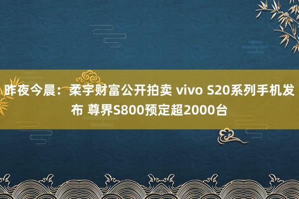 昨夜今晨：柔宇财富公开拍卖 vivo S20系列手机发布 尊界S800预定超2000台