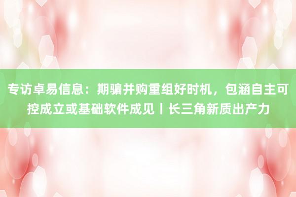 专访卓易信息：期骗并购重组好时机，包涵自主可控成立或基础软件成见丨长三角新质出产力