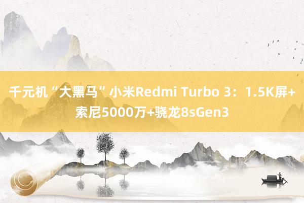 千元机“大黑马”小米Redmi Turbo 3：1.5K屏+索尼5000万+骁龙8sGen3