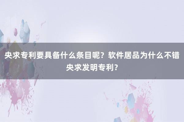 央求专利要具备什么条目呢？软件居品为什么不错央求发明专利？