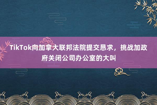 TikTok向加拿大联邦法院提交恳求，挑战加政府关闭公司办公室的大叫