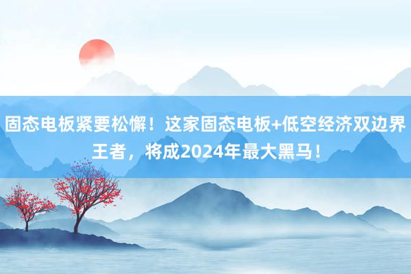 固态电板紧要松懈！这家固态电板+低空经济双边界王者，将成2024年最大黑马！