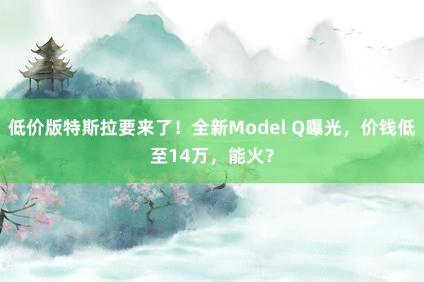 低价版特斯拉要来了！全新Model Q曝光，价钱低至14万，能火？