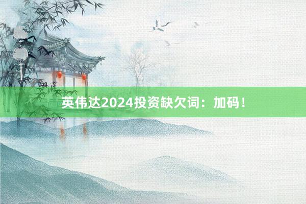 英伟达2024投资缺欠词：加码！