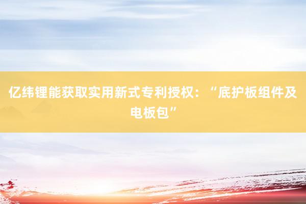 亿纬锂能获取实用新式专利授权：“底护板组件及电板包”