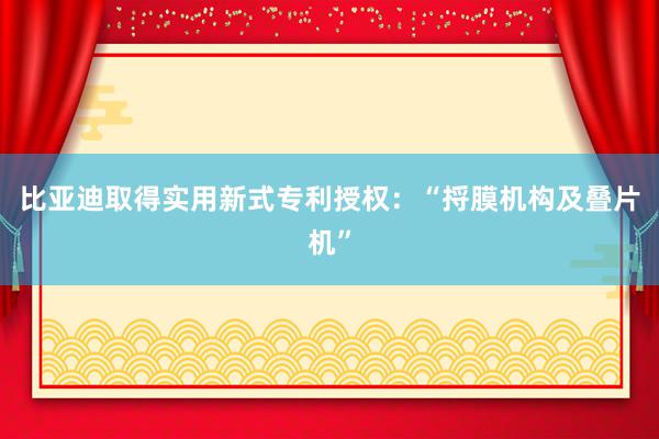 比亚迪取得实用新式专利授权：“捋膜机构及叠片机”