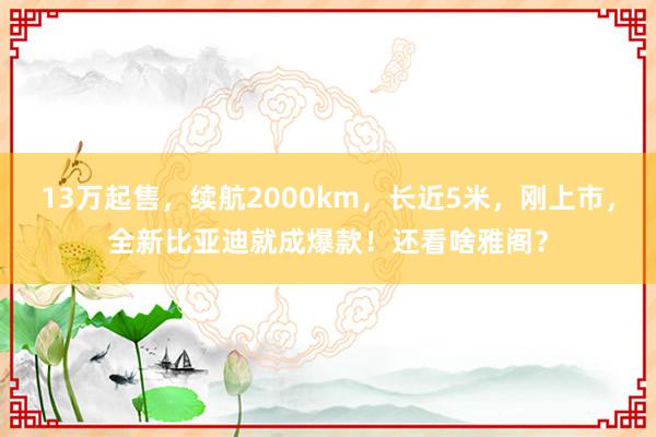 13万起售，续航2000km，长近5米，刚上市，全新比亚迪就成爆款！还看啥雅阁？