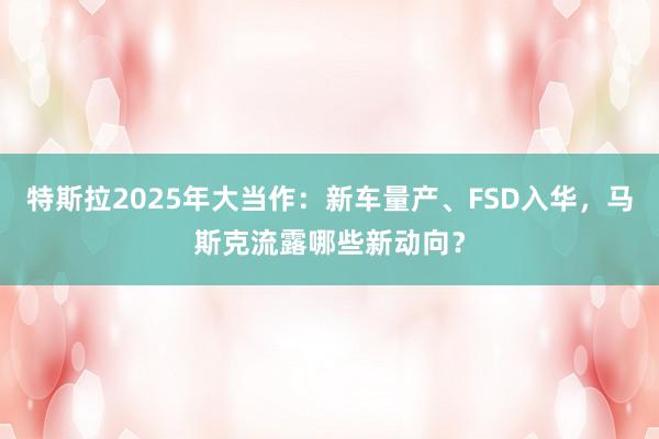 特斯拉2025年大当作：新车量产、FSD入华，马斯克流露哪些新动向？