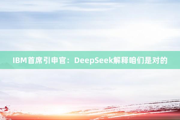 IBM首席引申官：DeepSeek解释咱们是对的